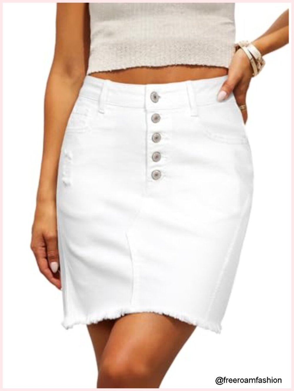 Women's High Waisted Jean Skirt with Frayed Hem and Distressed Ripped Details,